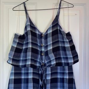 Blue checkered button up skater dress